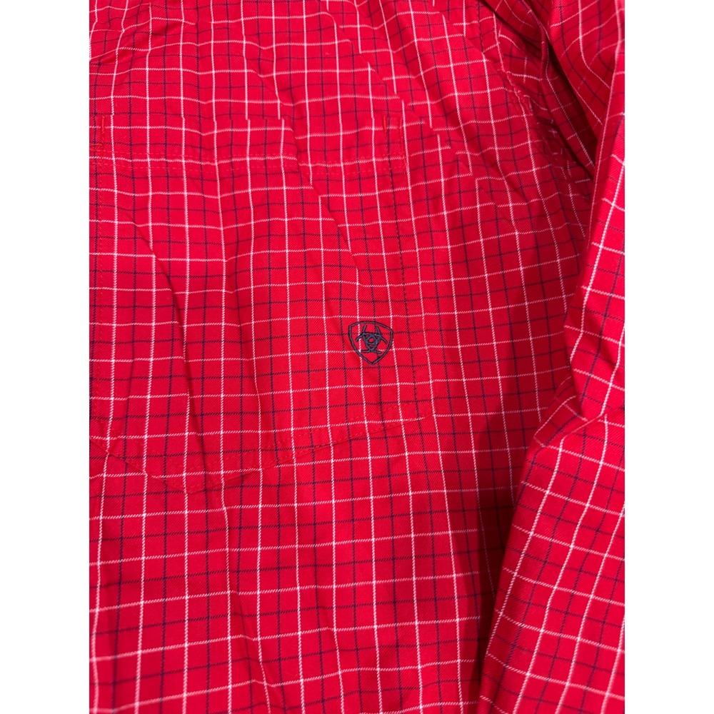 Ariat Pro Series Mens XL Red Grid Plaid Long Sleeve Western Button Down Shirt - Picture 2 of 8